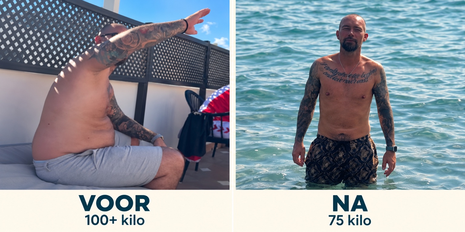 Hendrik voor en na: voor 100+ kilo, na 75 kilo.